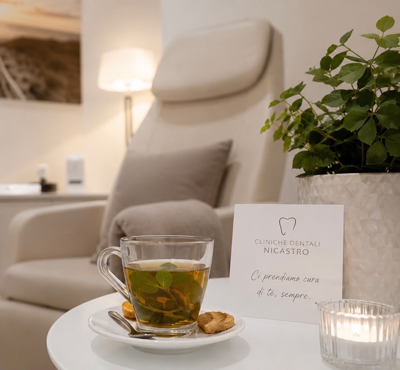 La sala relax post-intervento, con una tisana